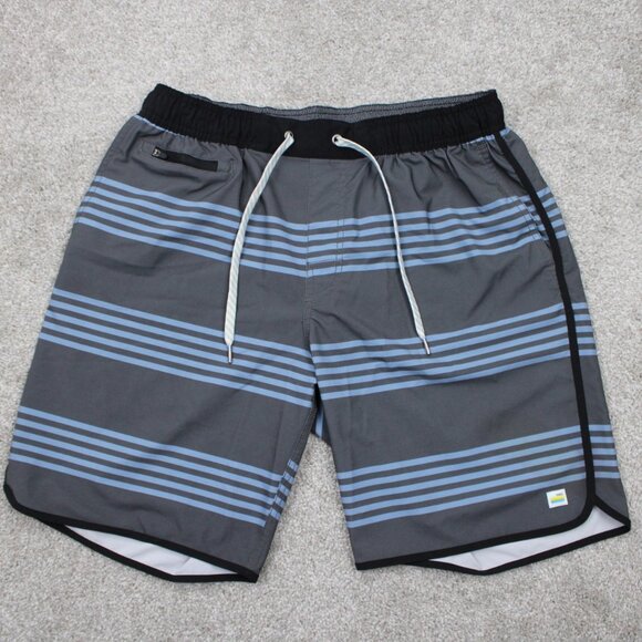 Vuori Shorts Men Large Blue/Gray "V" Cycled Performance 4 Way Stretch Drawstring